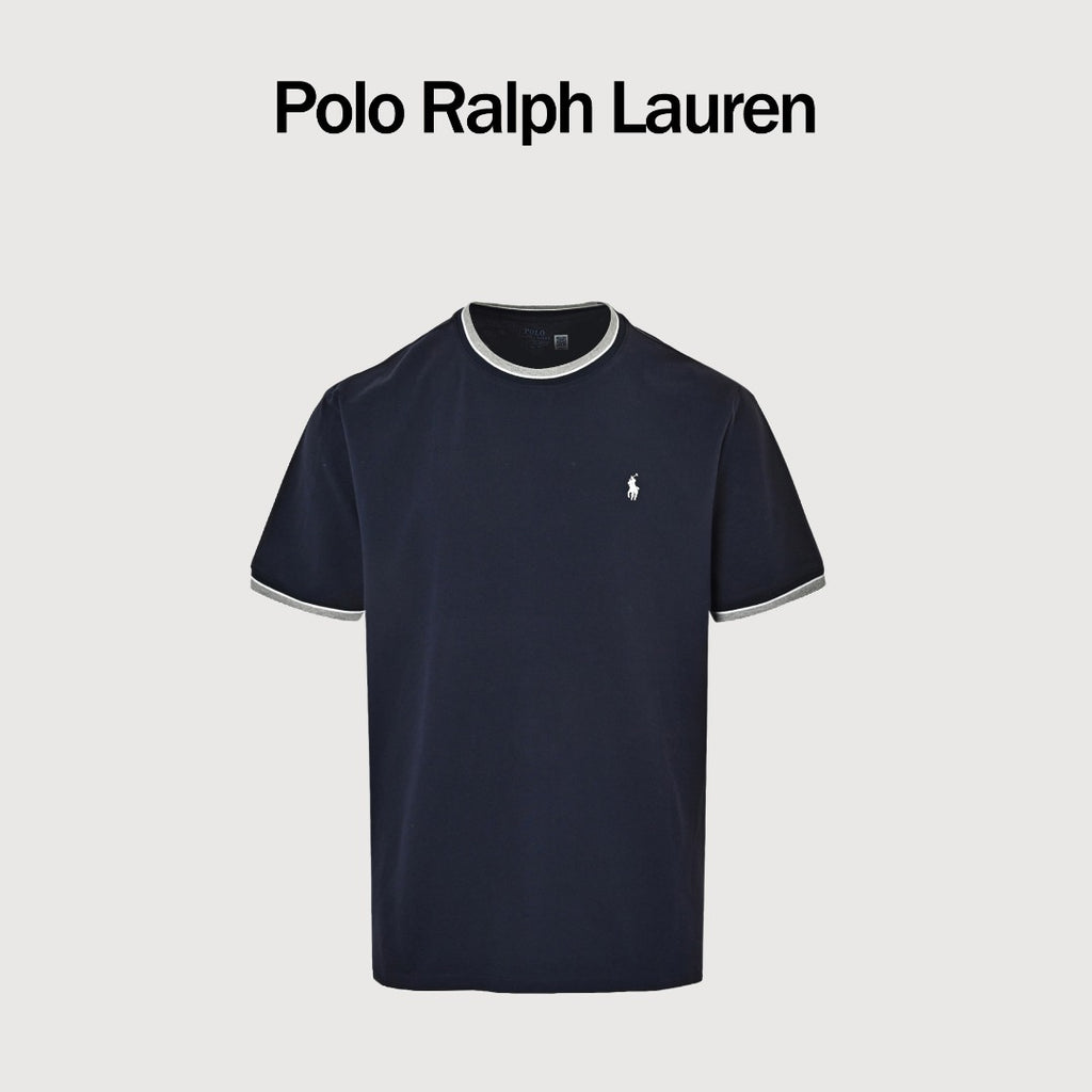 Ralph Lauren RL Small Polo Pony Embroidered Contrast Collar Stretch Mesh Short-Sleeve T-Shirt — Navy