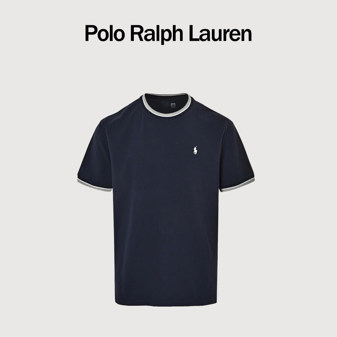 Ralph Lauren RL Small Polo Pony Embroidered Contrast Collar Stretch Mesh Short-Sleeve T-Shirt — Navy