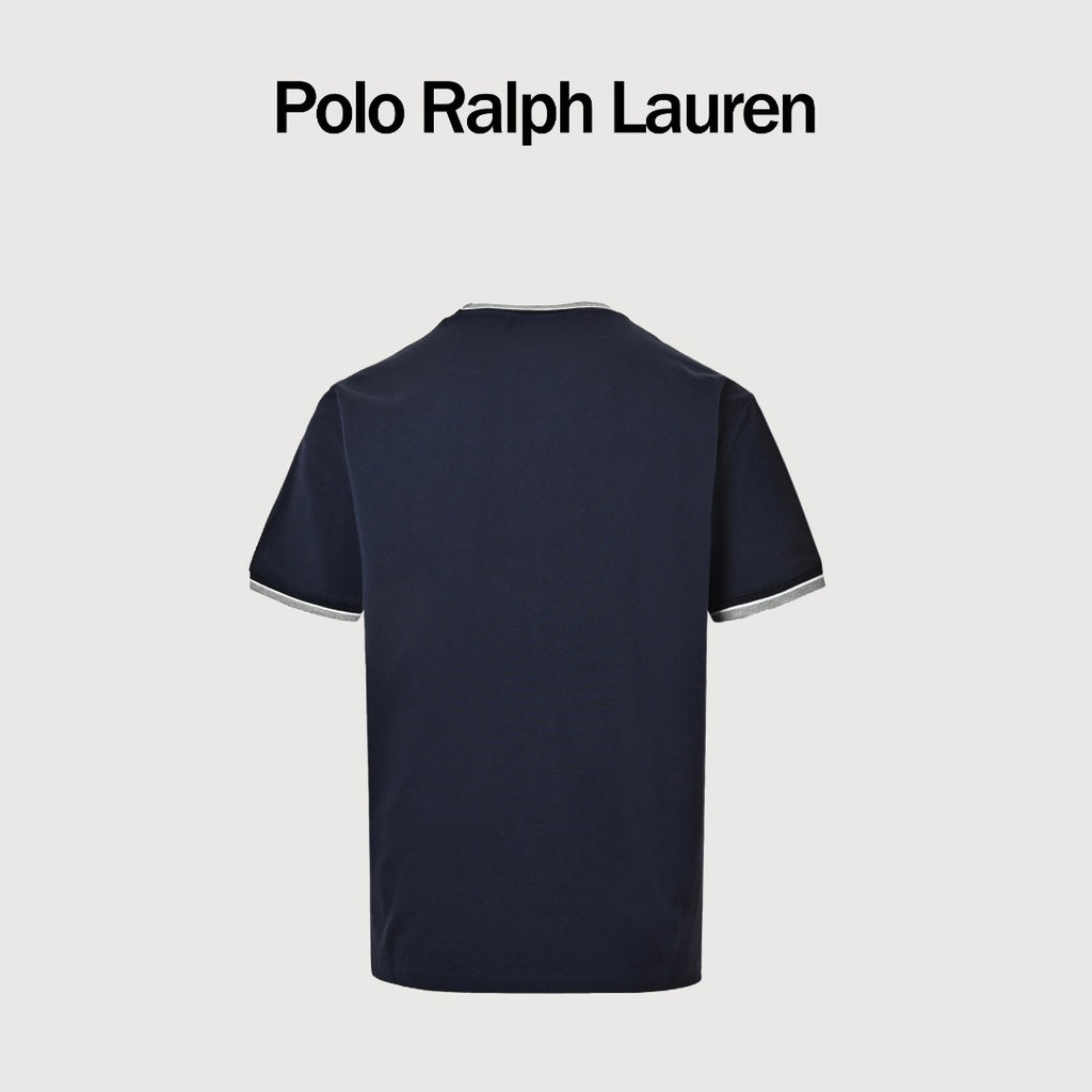 Ralph Lauren RL Small Polo Pony Embroidered Contrast Collar Stretch Mesh Short-Sleeve T-Shirt — Navy