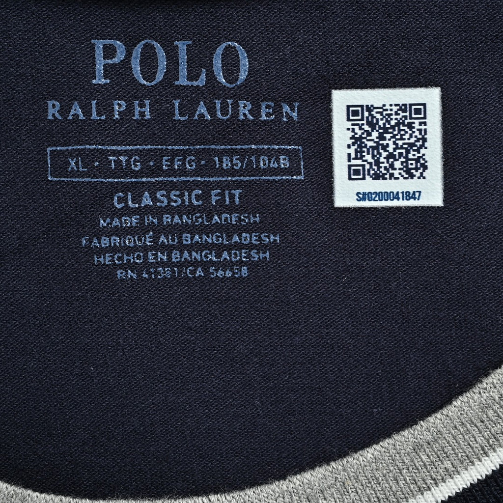 Ralph Lauren RL Small Polo Pony Embroidered Contrast Collar Stretch Mesh Short-Sleeve T-Shirt — Navy
