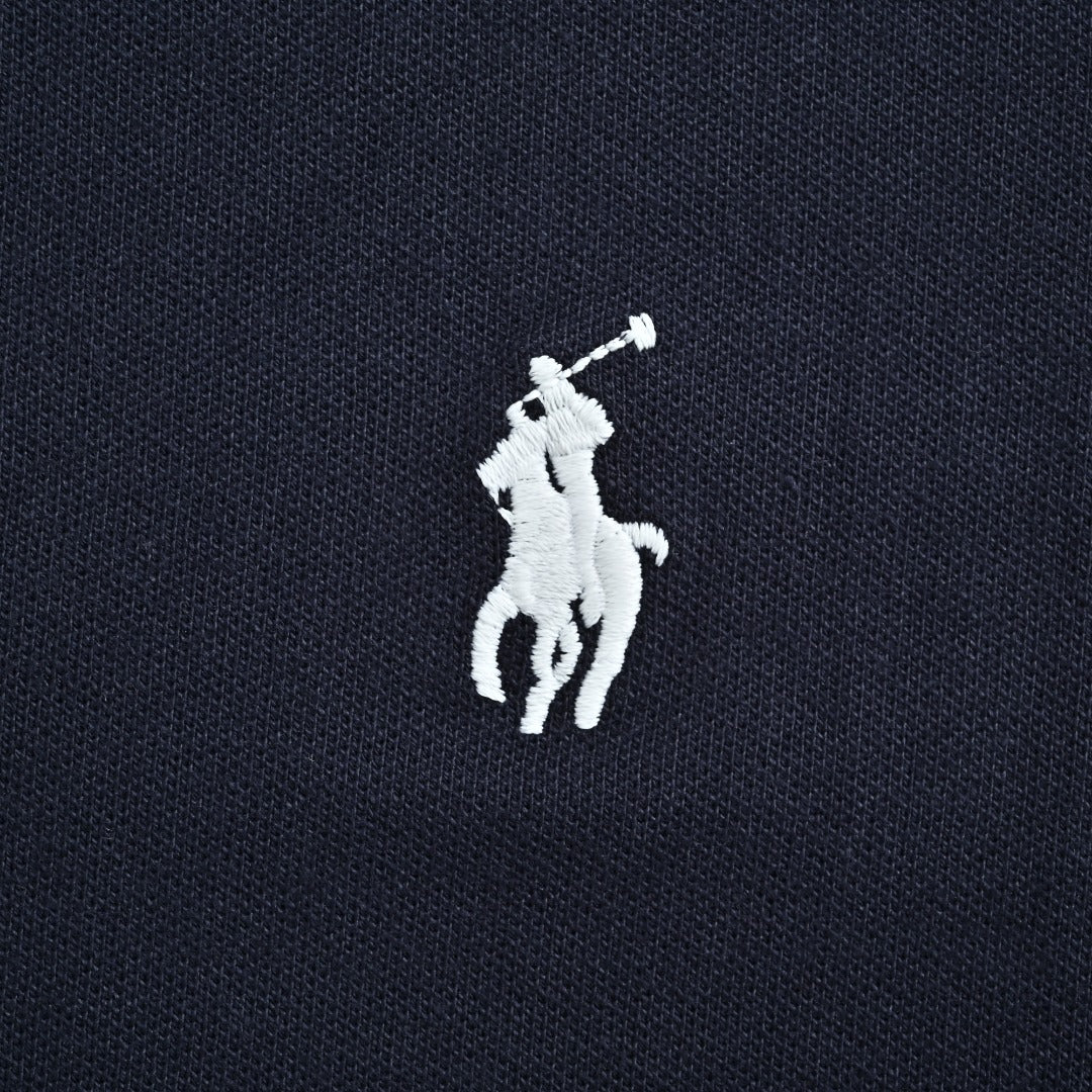 Ralph Lauren RL Small Polo Pony Embroidered Contrast Collar Stretch Mesh Short-Sleeve T-Shirt — Navy