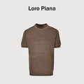 Loro Piana LP Tri-Color Topstitch Ribbed Knit Wave-Texture Linen Short-Sleeve T-Shirt — Tobacco Brown
