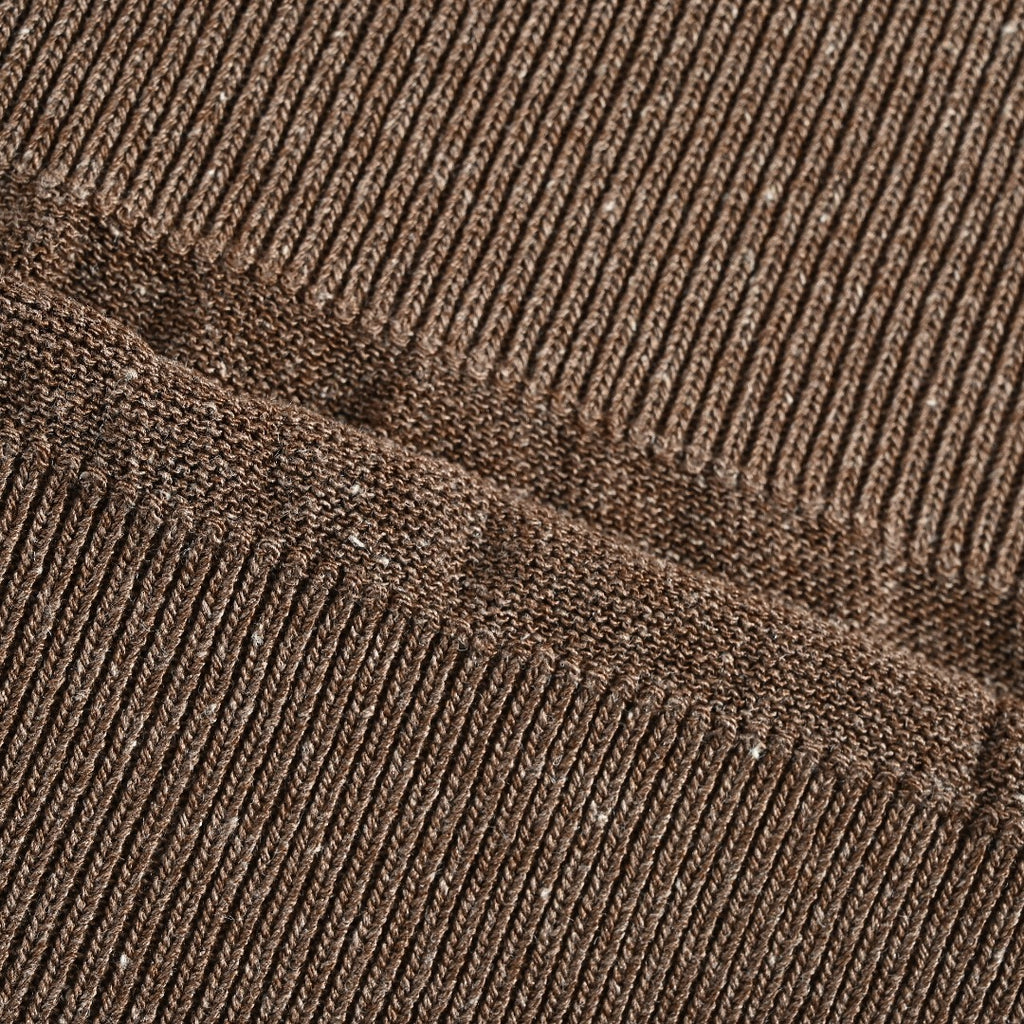 Loro Piana LP Tri-Color Topstitch Ribbed Knit Wave-Texture Linen Short-Sleeve T-Shirt — Tobacco Brown