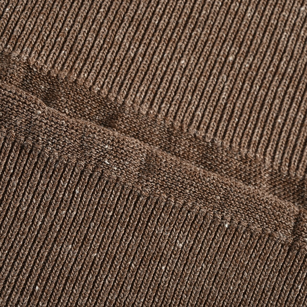 Loro Piana LP Tri-Color Topstitch Ribbed Knit Wave-Texture Linen Short-Sleeve T-Shirt — Tobacco Brown