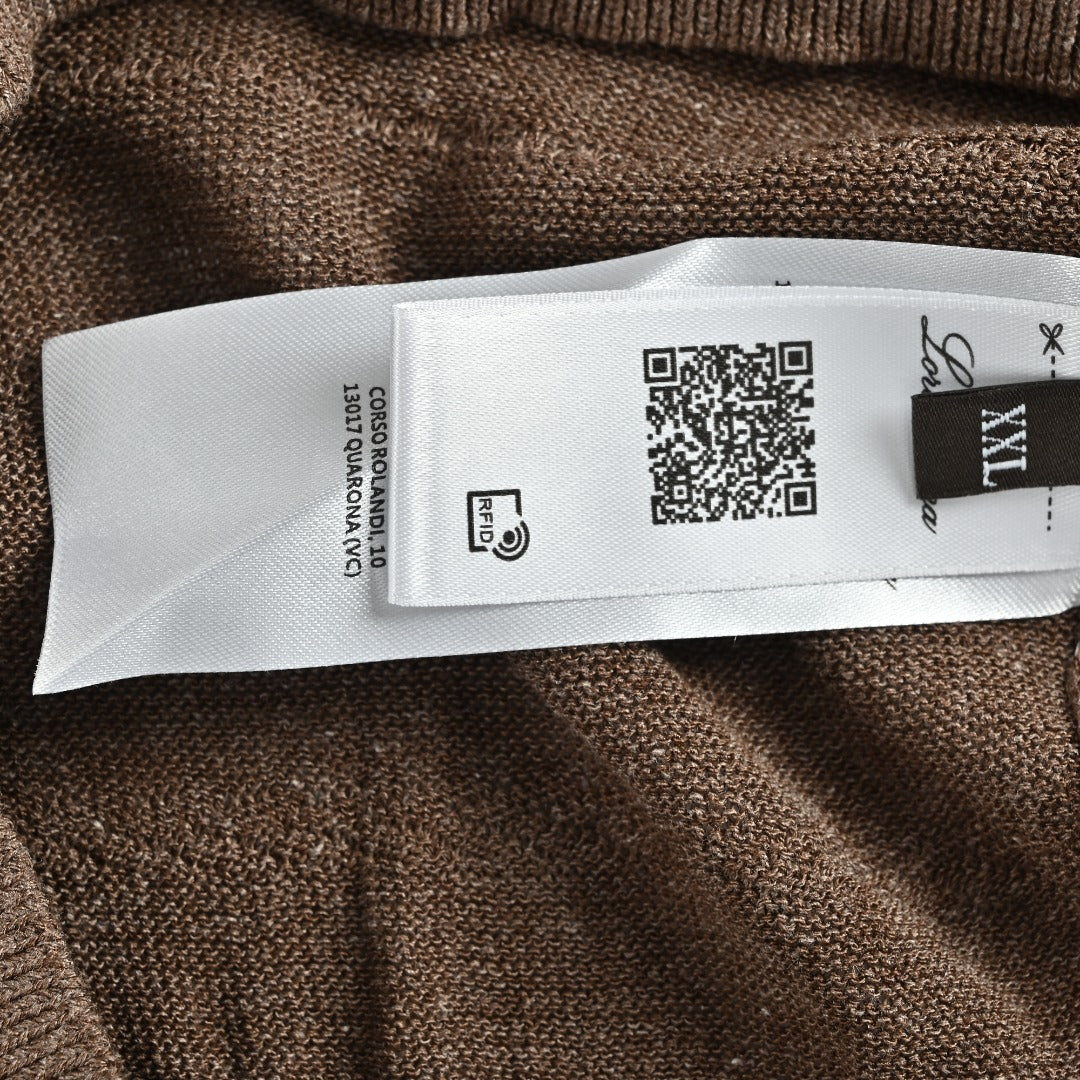 Loro Piana LP Tri-Color Topstitch Ribbed Knit Wave-Texture Linen Short-Sleeve T-Shirt — Tobacco Brown