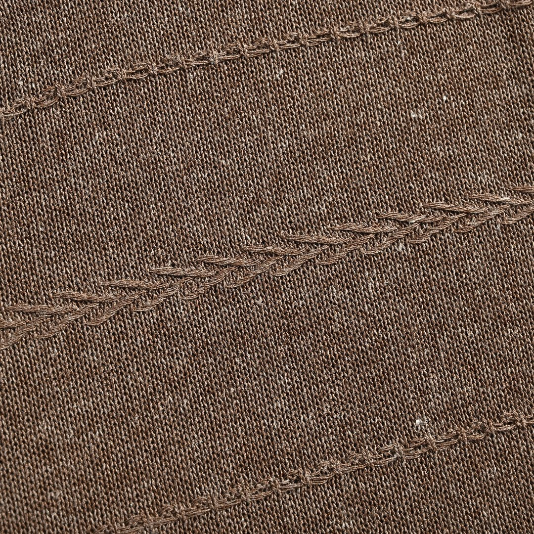 Loro Piana LP Tri-Color Topstitch Ribbed Knit Wave-Texture Linen Short-Sleeve T-Shirt — Tobacco Brown