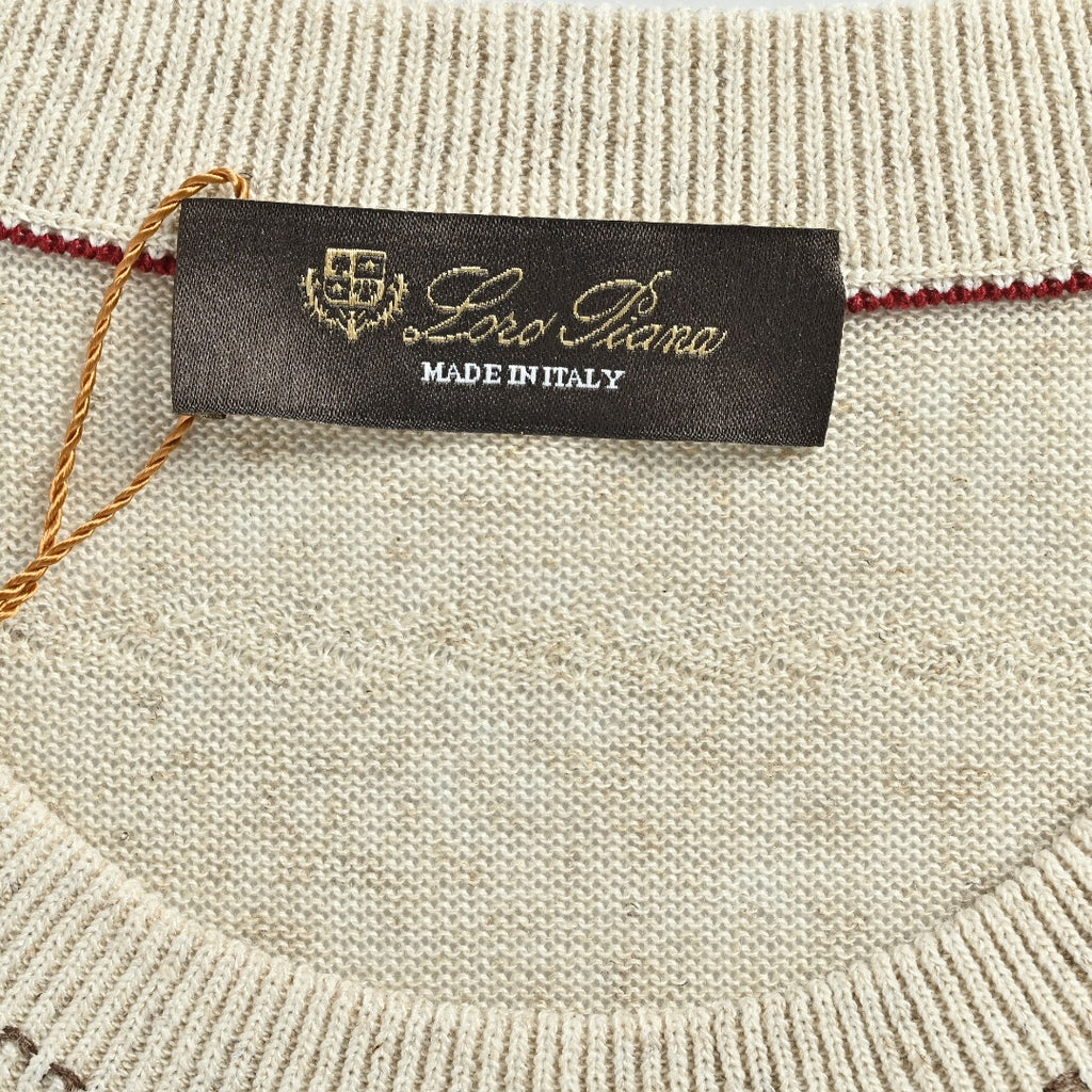 Loro Piana LP Tri-Color Topstitch Ribbed Knit Wave-Texture Linen Short-Sleeve T-Shirt — Natural Ecru