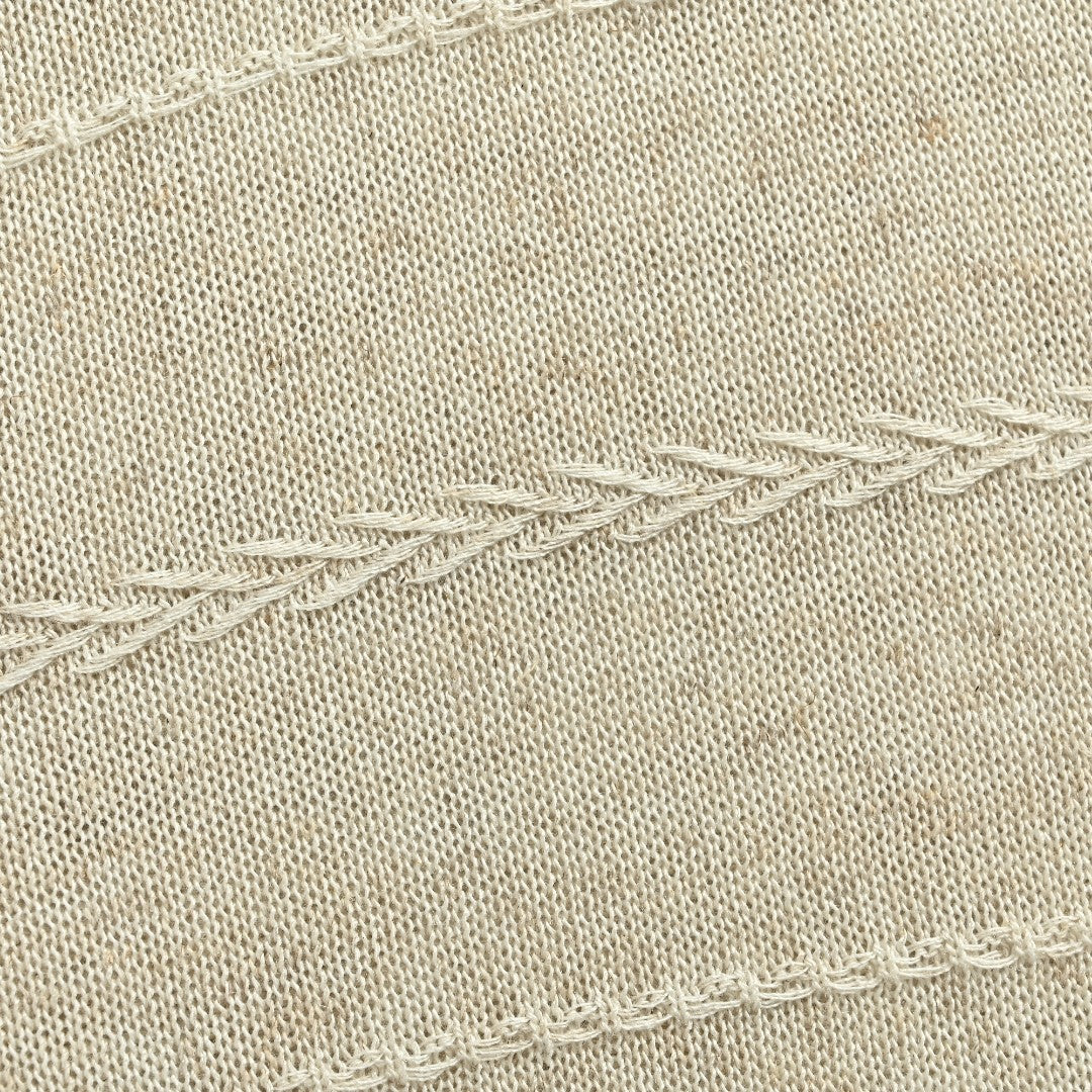 Loro Piana LP Tri-Color Topstitch Ribbed Knit Wave-Texture Linen Short-Sleeve T-Shirt — Natural Ecru
