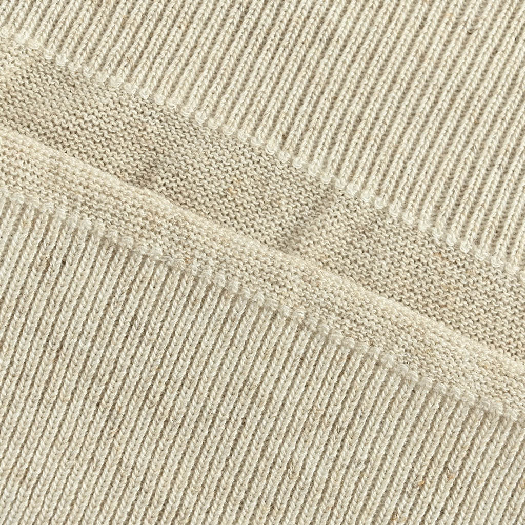 Loro Piana LP Tri-Color Topstitch Ribbed Knit Wave-Texture Linen Short-Sleeve T-Shirt — Natural Ecru