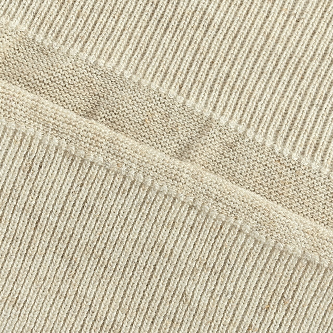 Loro Piana LP Tri-Color Topstitch Ribbed Knit Wave-Texture Linen Short-Sleeve T-Shirt — Natural Ecru