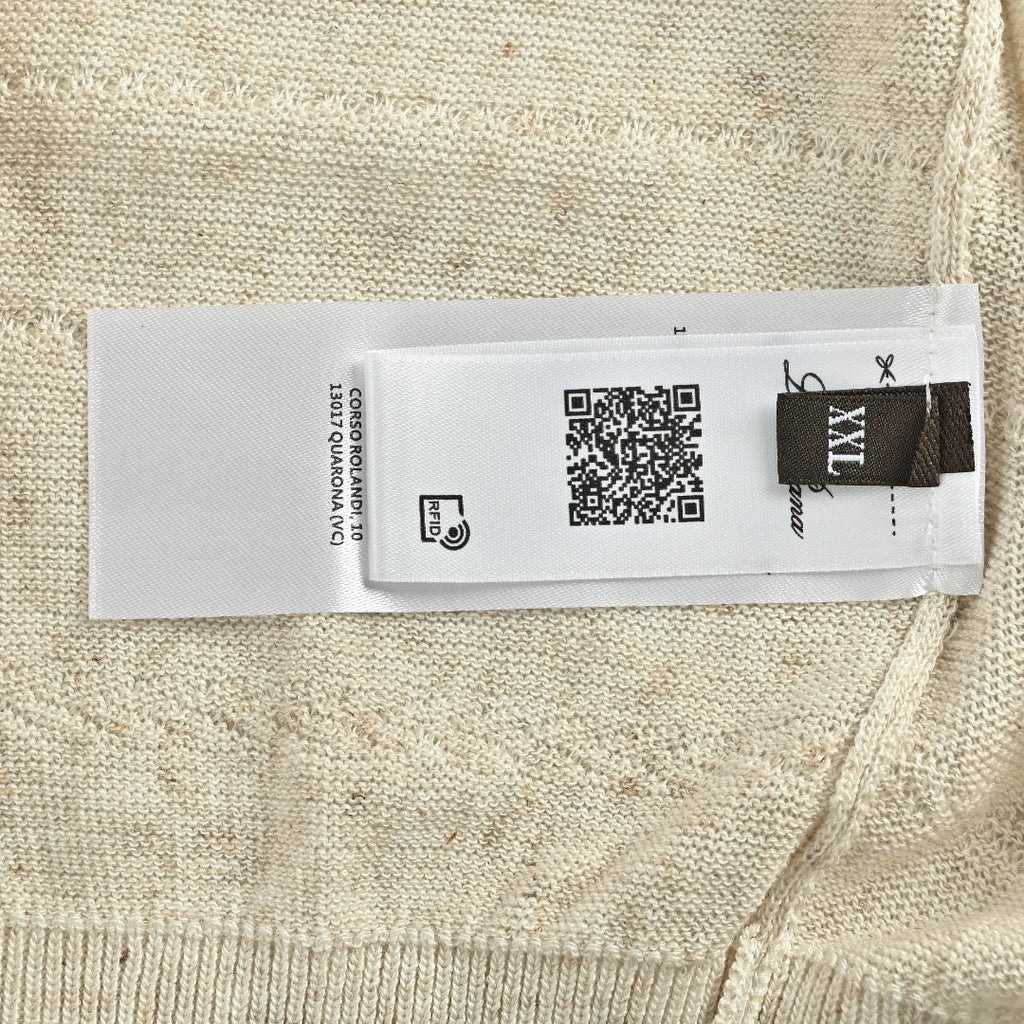 Loro Piana LP Tri-Color Topstitch Ribbed Knit Wave-Texture Linen Short-Sleeve T-Shirt — Natural Ecru