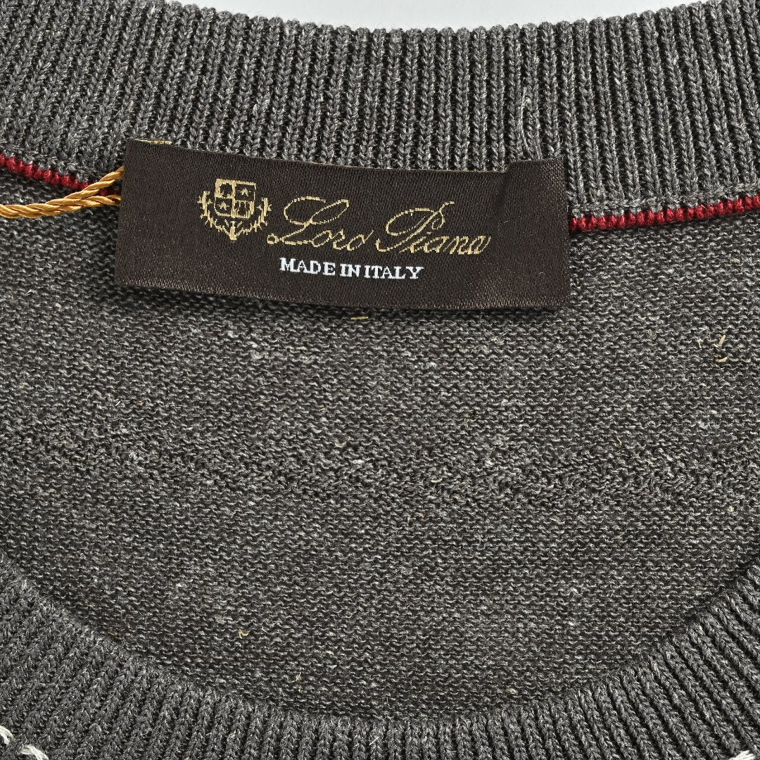 Loro Piana LP Tri-Color Topstitch Ribbed Knit Wave-Texture Linen Short-Sleeve T-Shirt — Olive