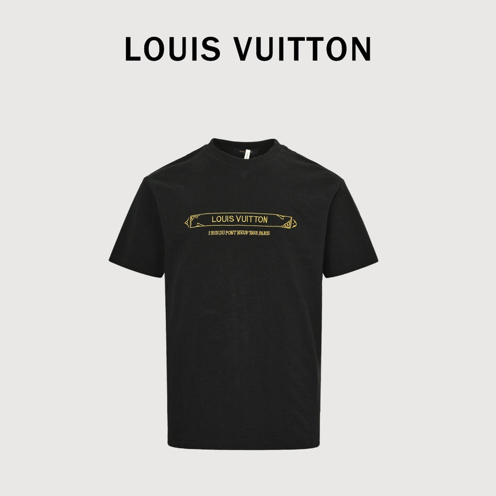 Louis Vuitton LV Damier Gold Thread Embroidered Piqué Short-Sleeve T-Shirt — Black