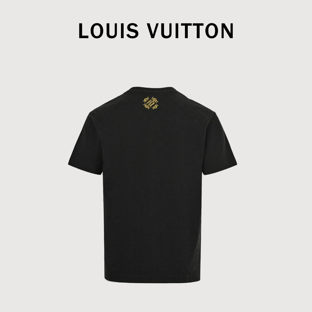 Louis Vuitton LV Damier Gold Thread Embroidered Piqué Short-Sleeve T-Shirt — Black