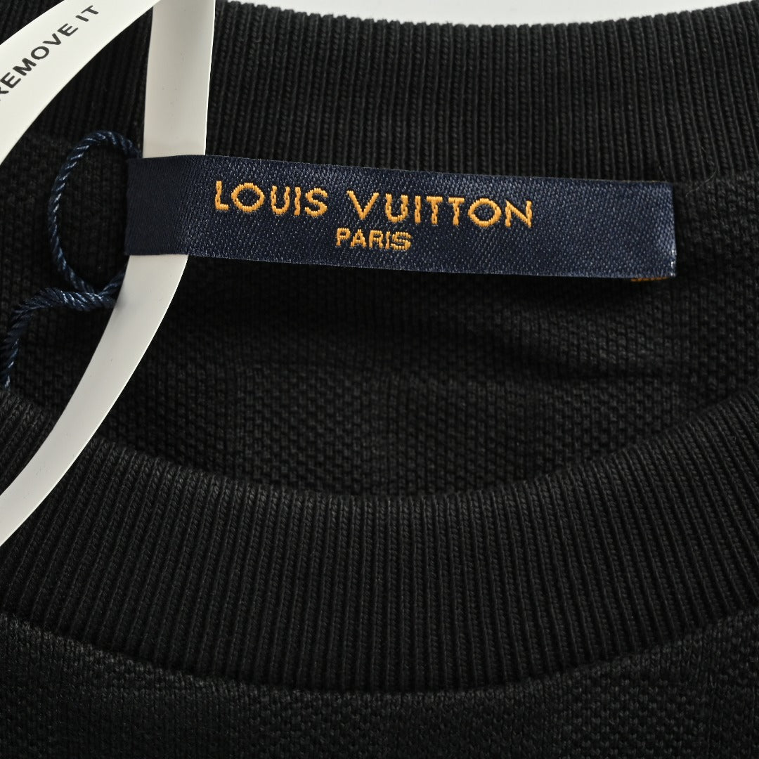 Louis Vuitton LV Damier Gold Thread Embroidered Piqué Short-Sleeve T-Shirt — Black