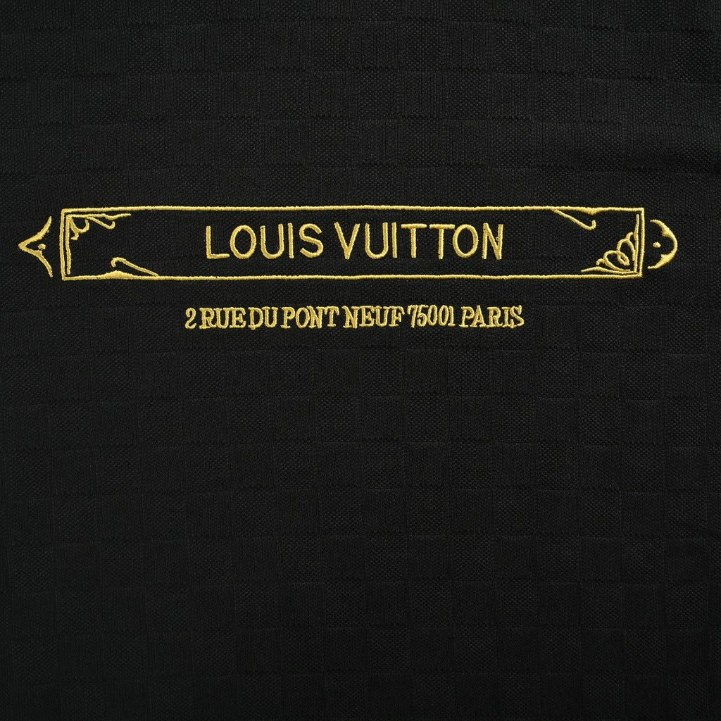 Louis Vuitton LV Damier Gold Thread Embroidered Piqué Short-Sleeve T-Shirt — Black