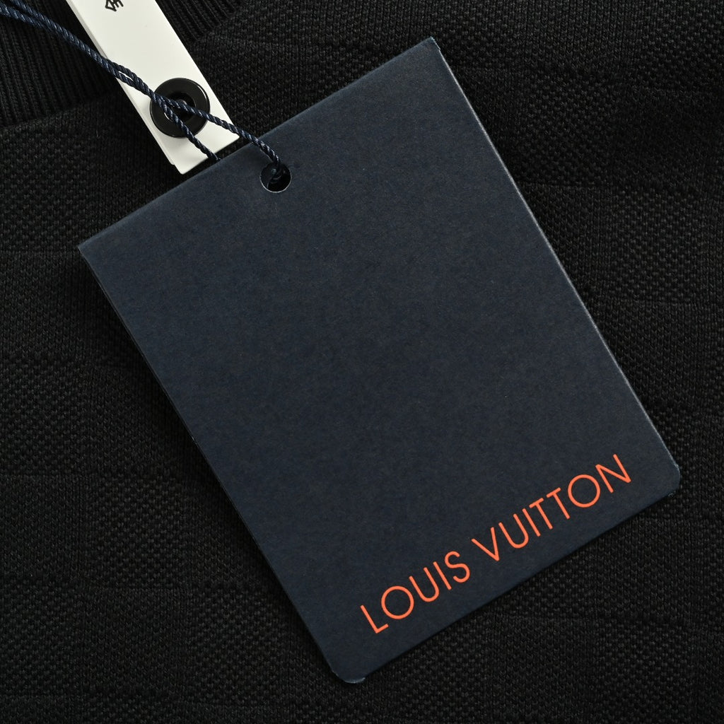 Louis Vuitton LV Damier Gold Thread Embroidered Piqué Short-Sleeve T-Shirt — Black