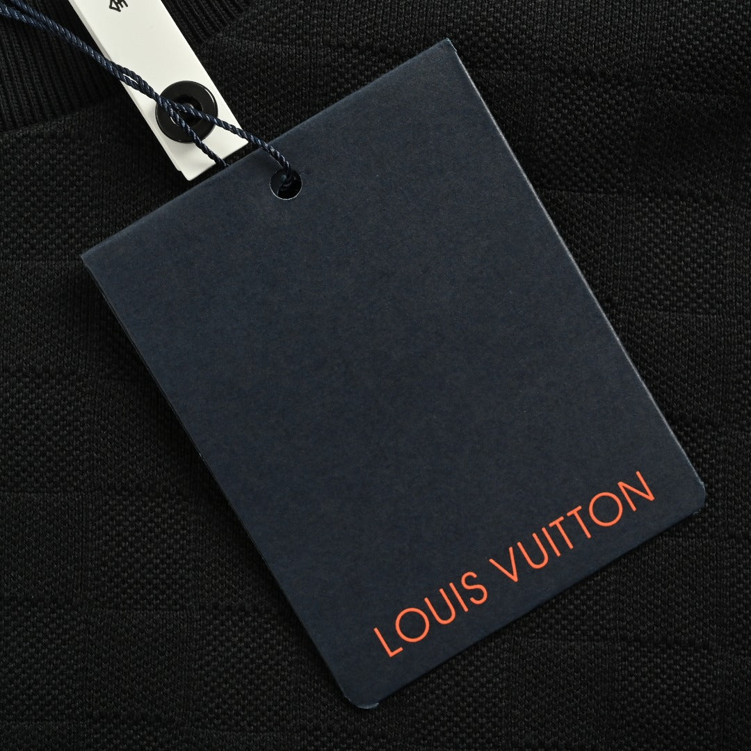 Louis Vuitton LV Damier Gold Thread Embroidered Piqué Short-Sleeve T-Shirt — Black