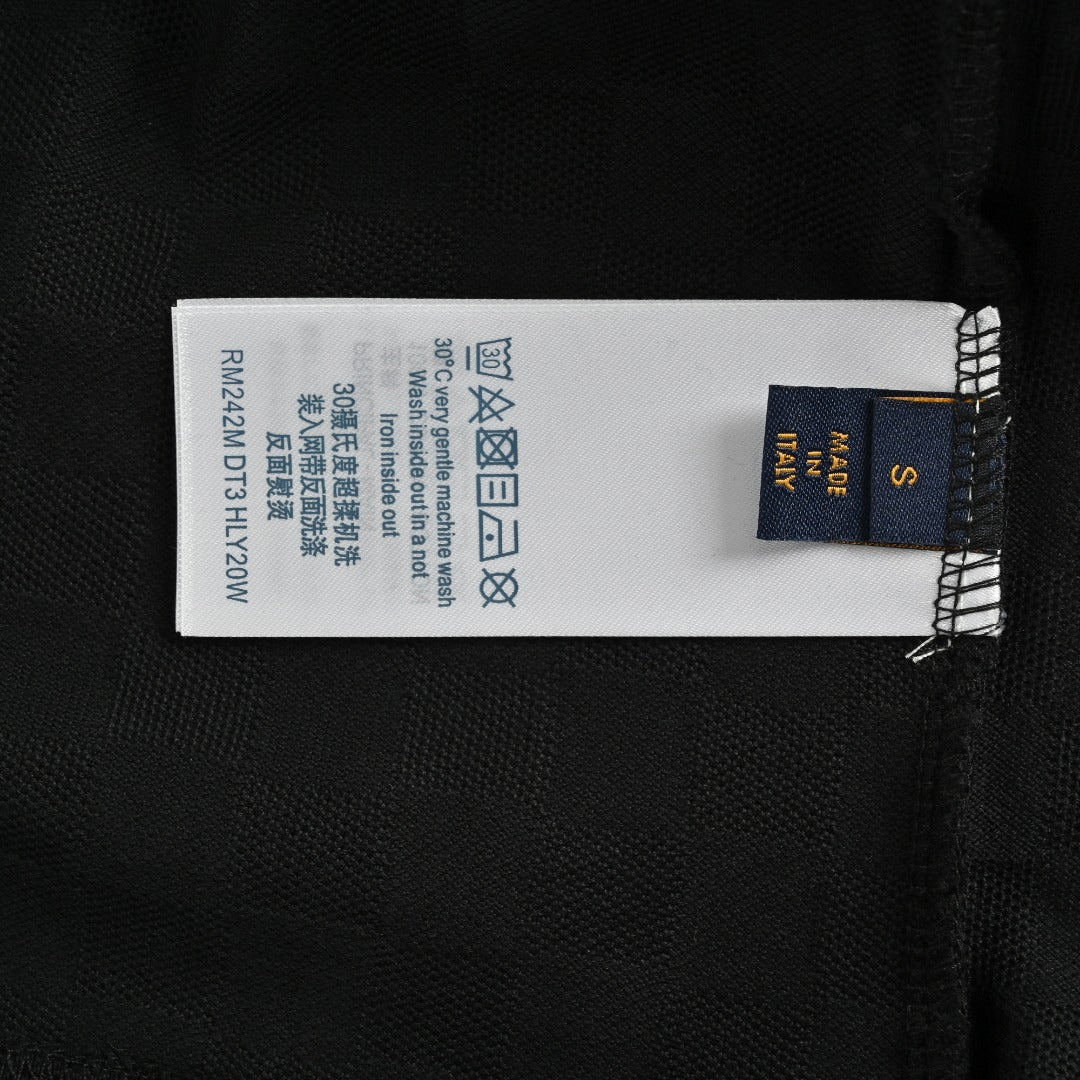 Louis Vuitton LV Damier Gold Thread Embroidered Piqué Short-Sleeve T-Shirt — Black