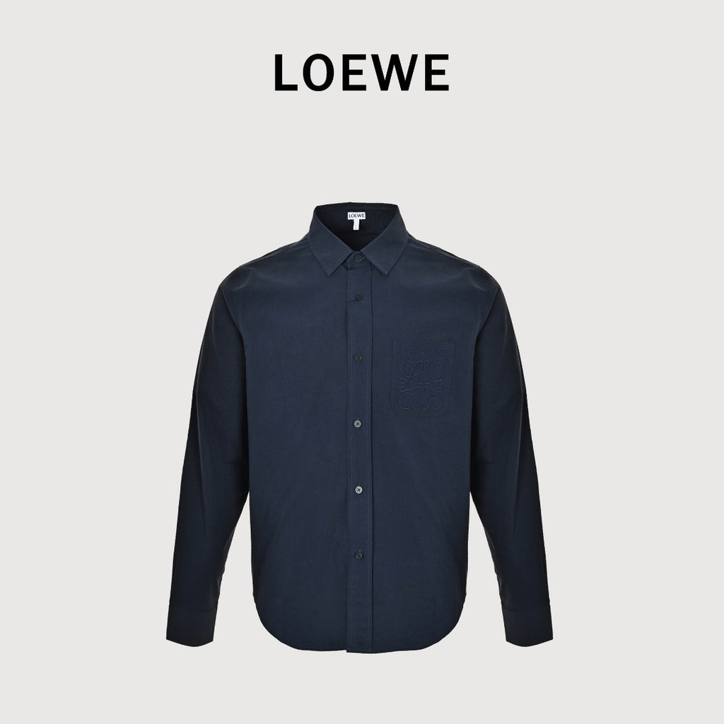 Loewe Embroidered Pocket Logo Long-Sleeve Shirt — Navy
