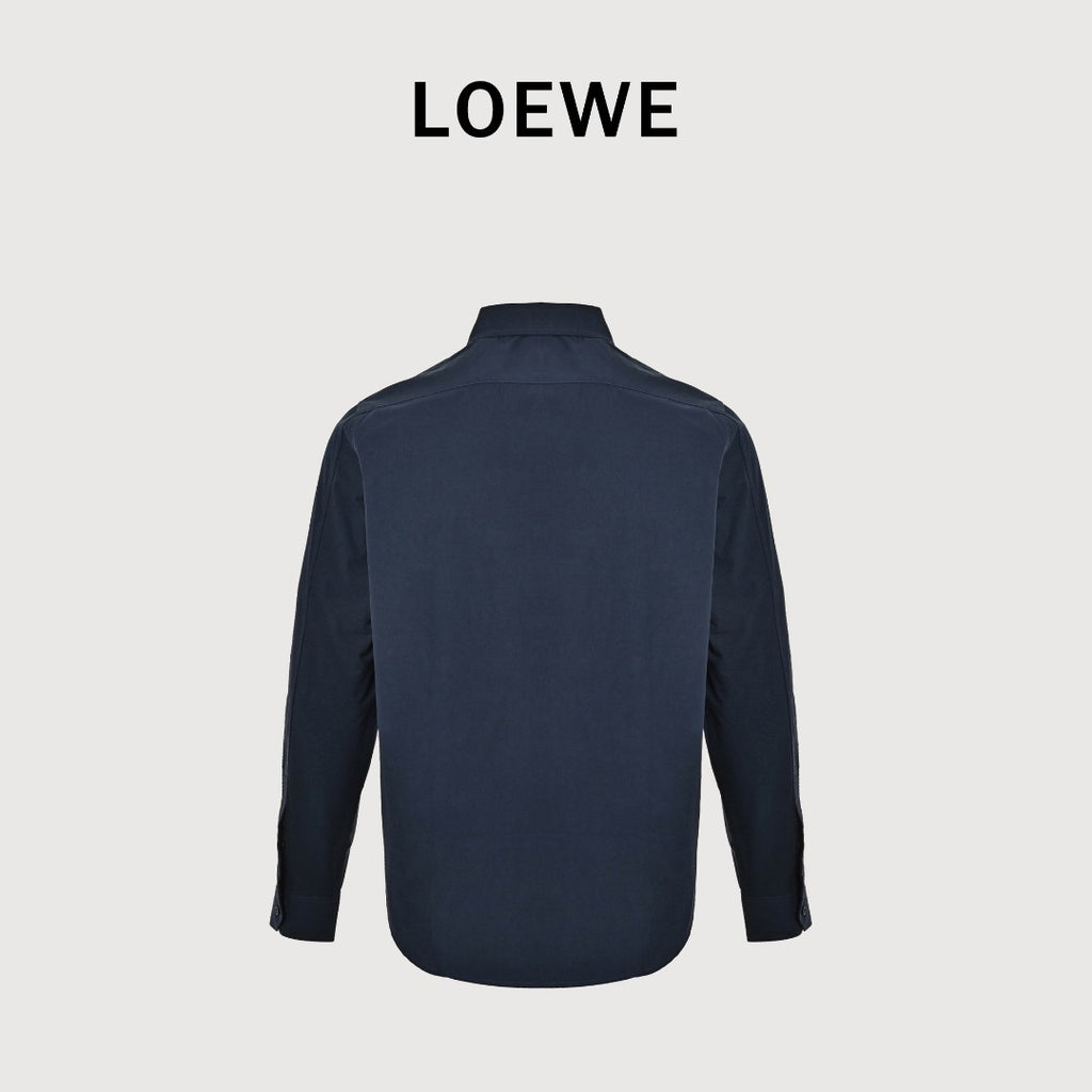 Loewe Embroidered Pocket Logo Long-Sleeve Shirt — Navy