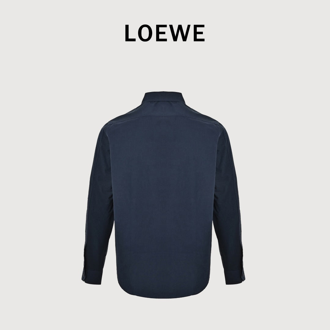 Loewe Embroidered Pocket Logo Long-Sleeve Shirt — Navy