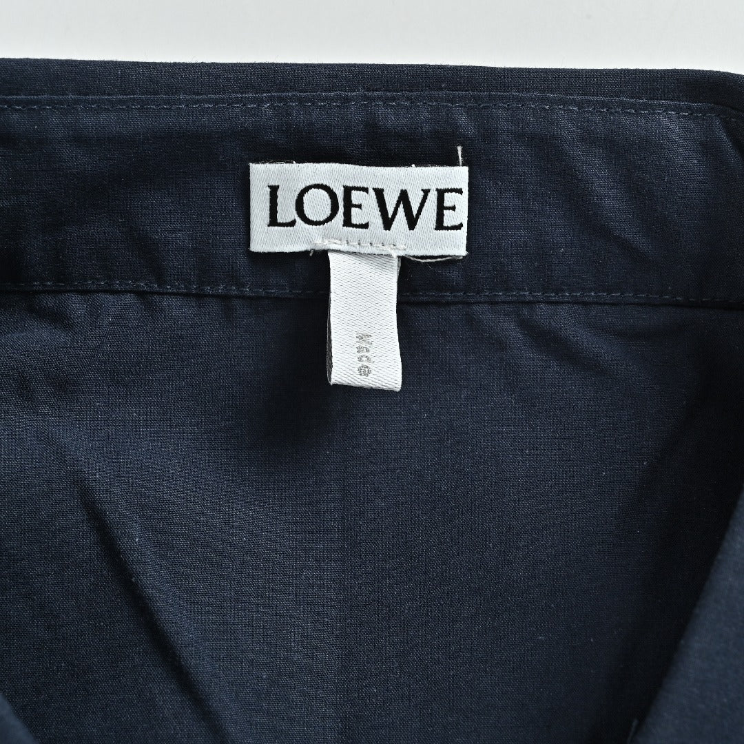 Loewe Embroidered Pocket Logo Long-Sleeve Shirt — Navy