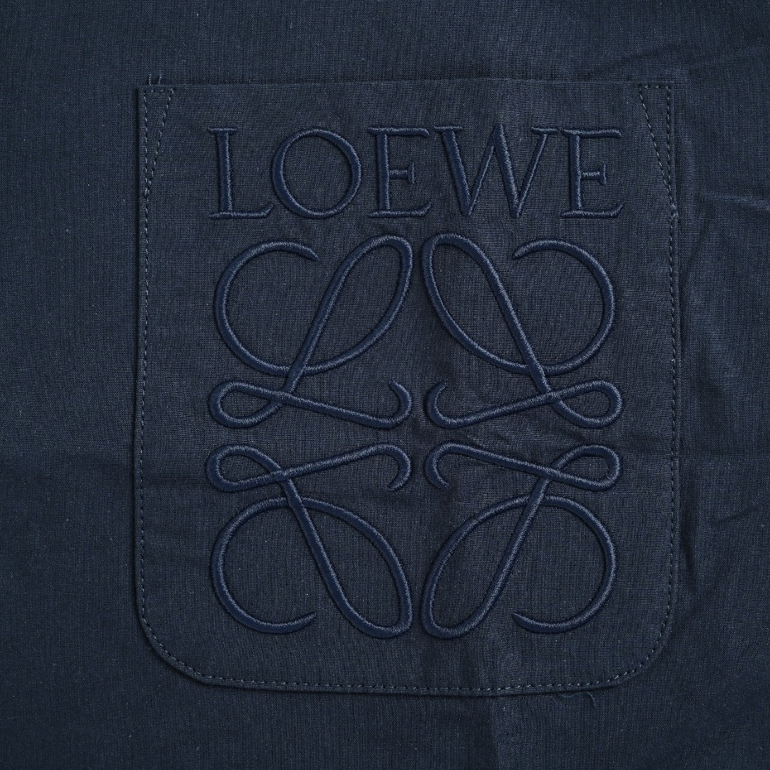 Loewe Embroidered Pocket Logo Long-Sleeve Shirt — Navy
