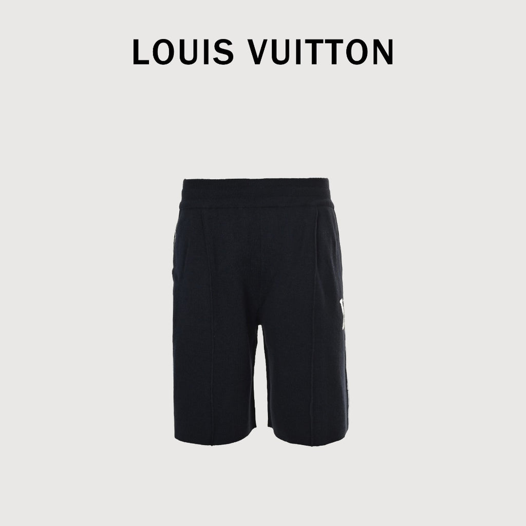 Louis Vuitton LV Monogram Jacquard Blue-Trim Knit Shorts — Black