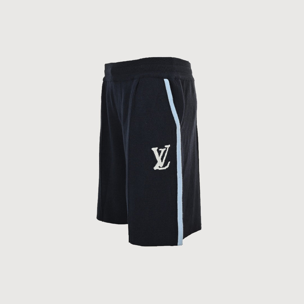 Louis Vuitton LV Monogram Jacquard Blue-Trim Knit Shorts — Black