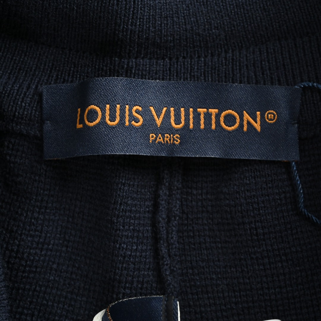 Louis Vuitton LV Monogram Jacquard Blue-Trim Knit Shorts — Black