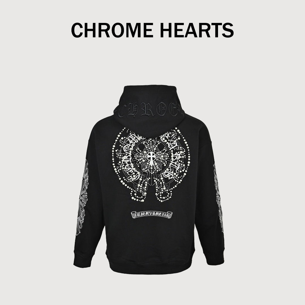 Chrome Hearts 26SS Pearl Cross All-Over Embroidered Hoodie — Black