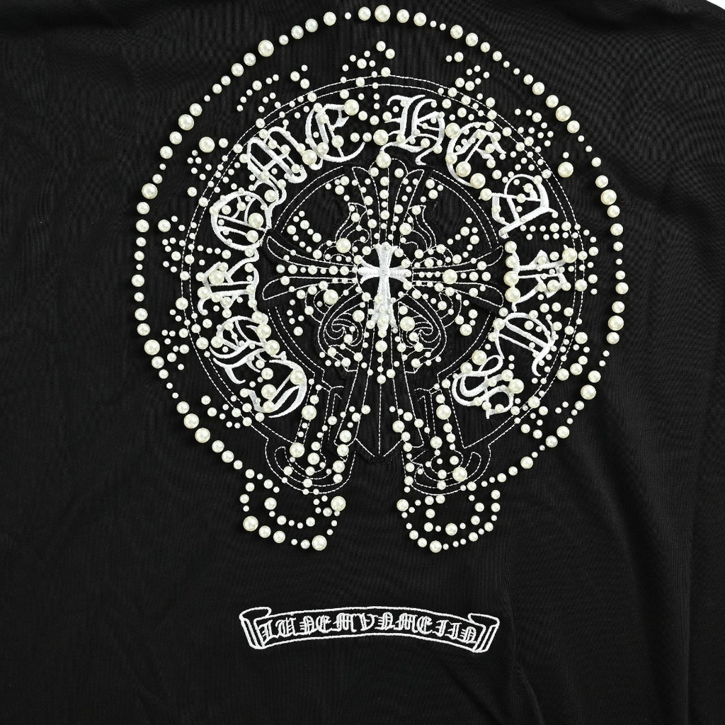 Chrome Hearts 26SS Pearl Cross All-Over Embroidered Hoodie — Black