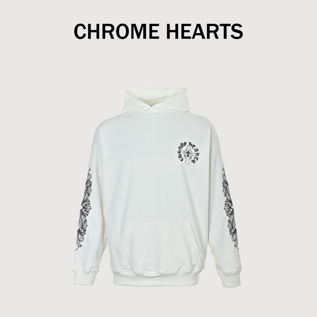 Chrome Hearts 26SS Pearl Cross All-Over Embroidered Hoodie — White