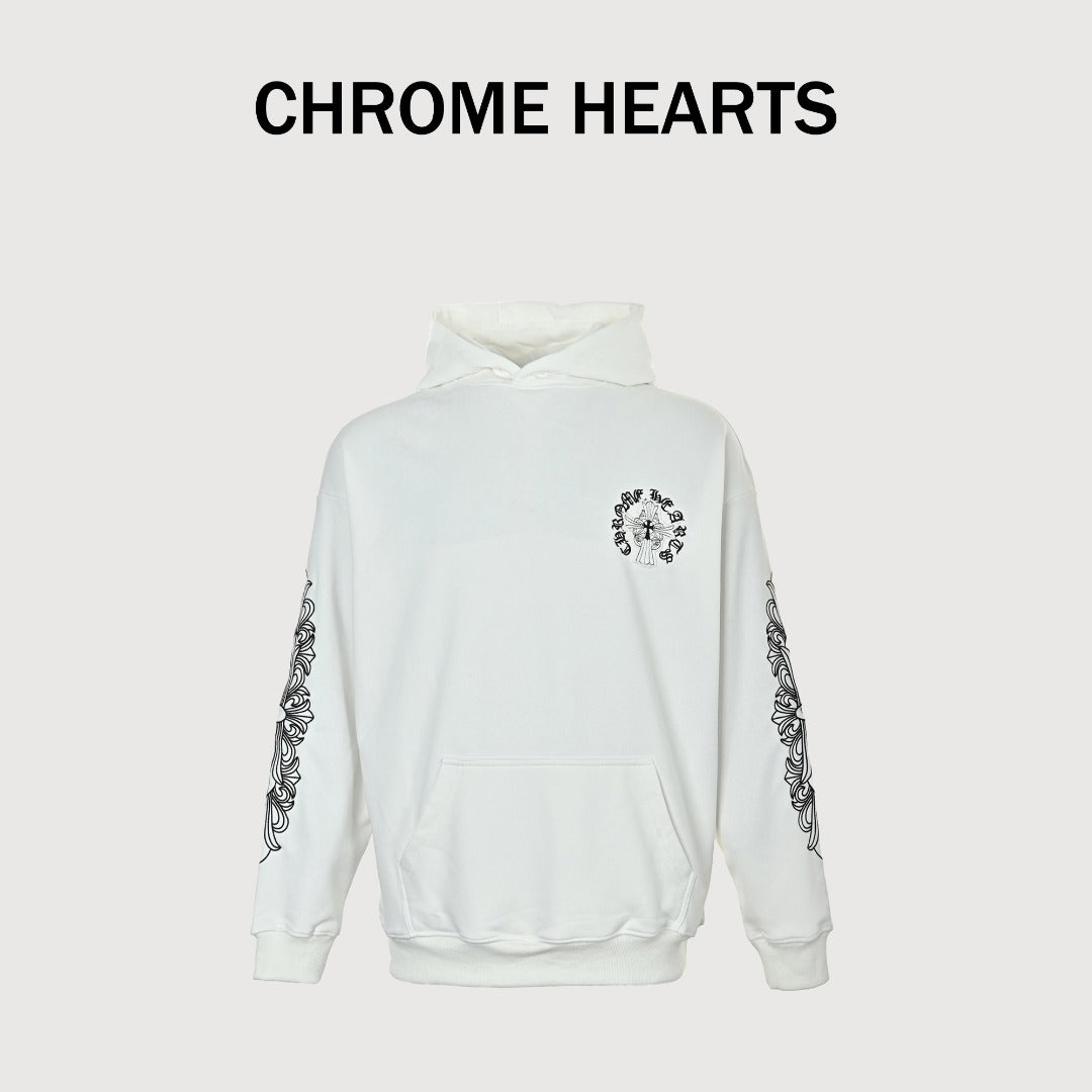 Chrome Hearts 26SS Pearl Cross All-Over Embroidered Hoodie — White
