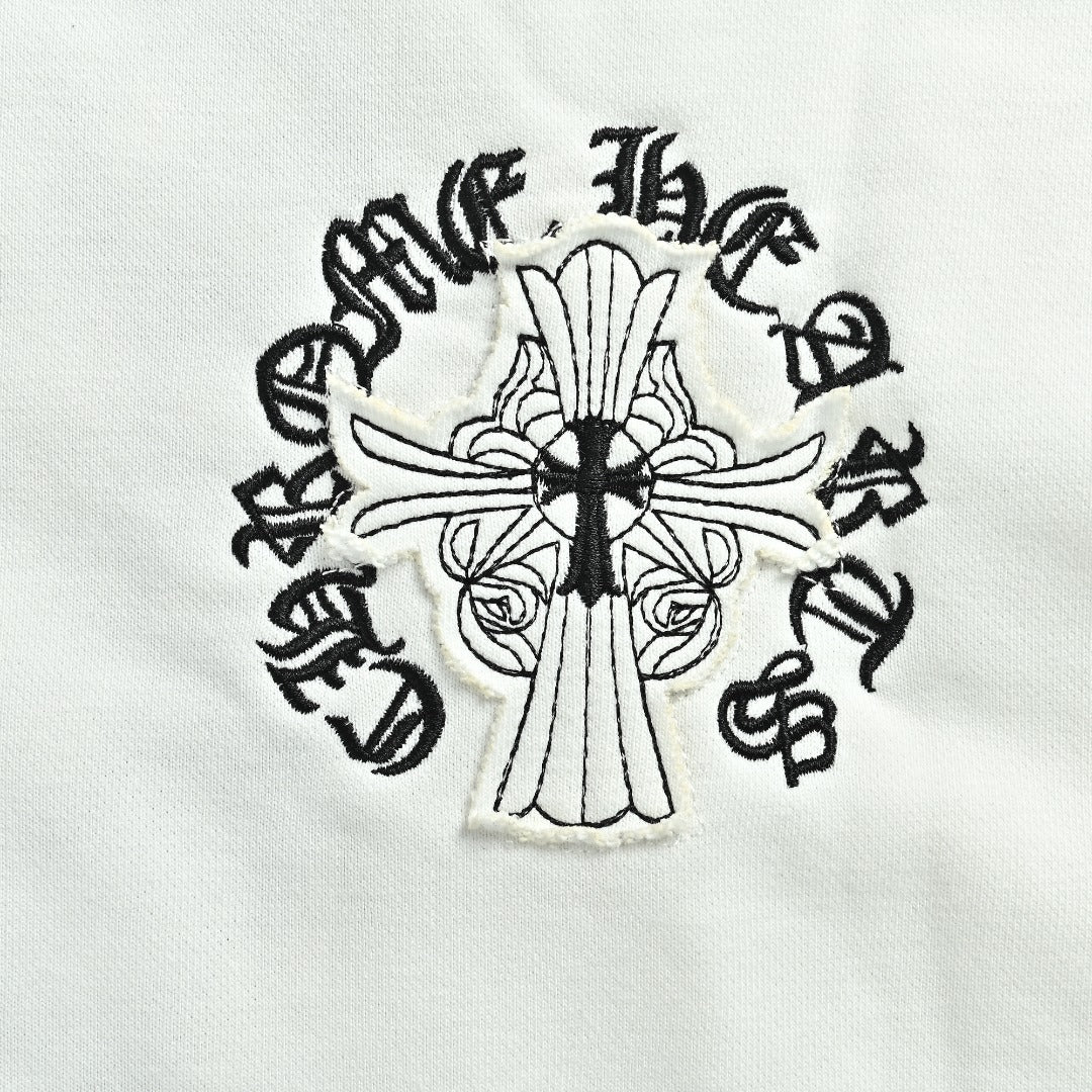 Chrome Hearts 26SS Pearl Cross All-Over Embroidered Hoodie — White