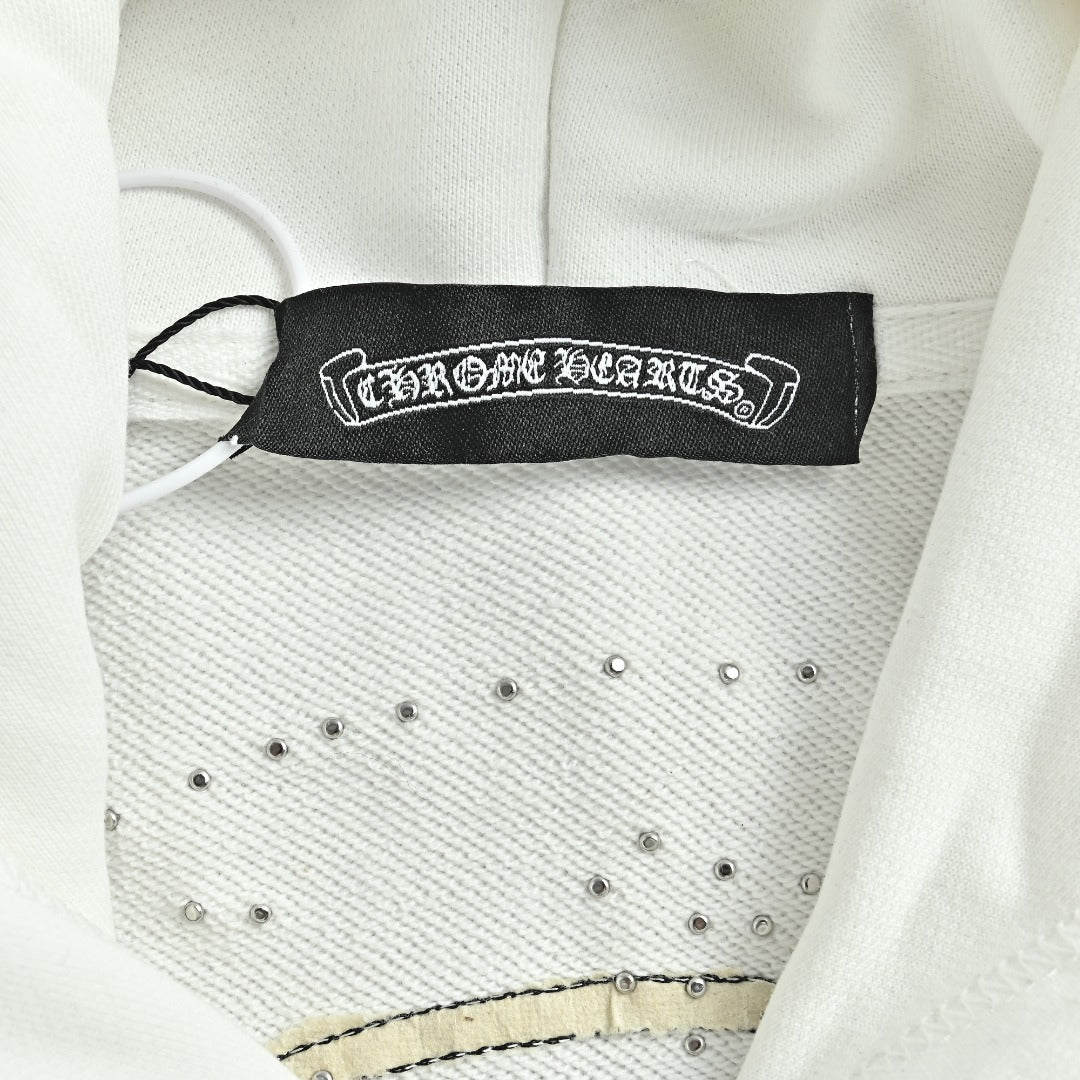 Chrome Hearts 26SS Pearl Cross All-Over Embroidered Hoodie — White