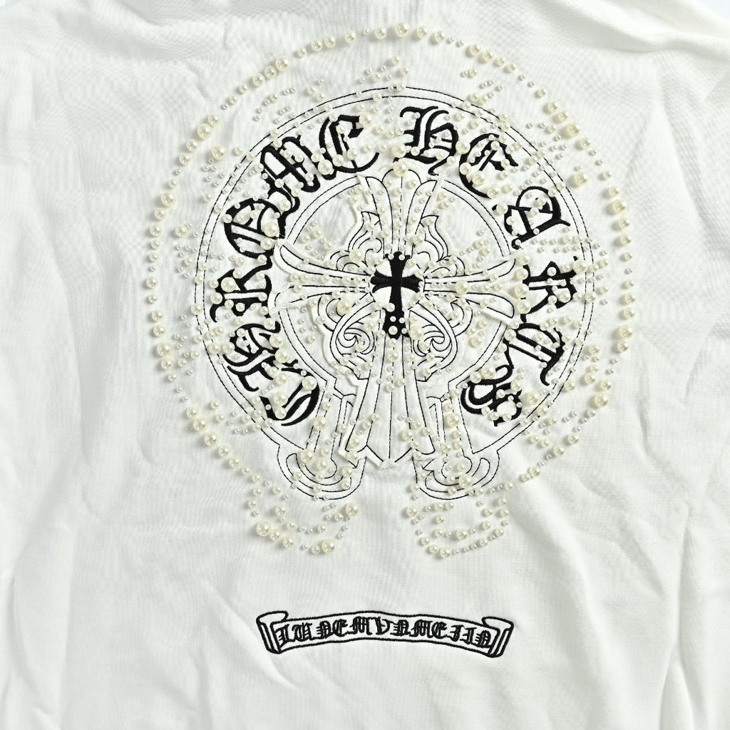 Chrome Hearts 26SS Pearl Cross All-Over Embroidered Hoodie — White