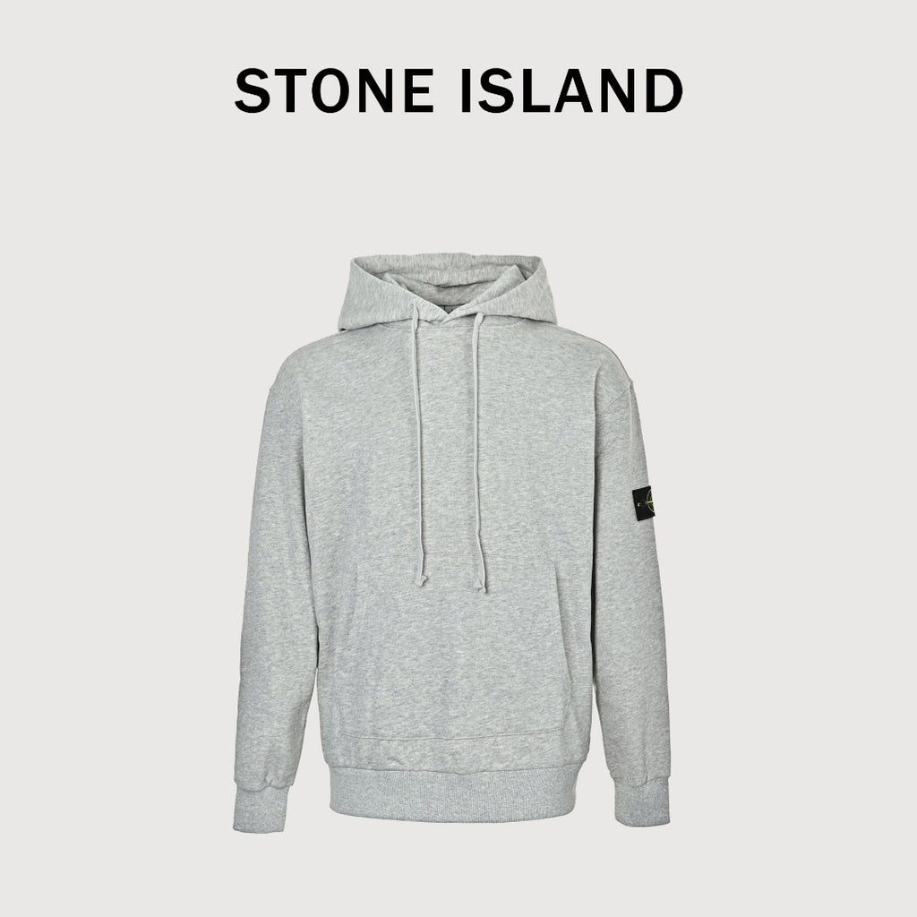 Stone Island Sleeve Badge Logo Hoodie — Light Grey Marl