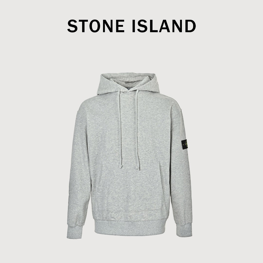 Stone Island Sleeve Badge Logo Hoodie — Light Grey Marl