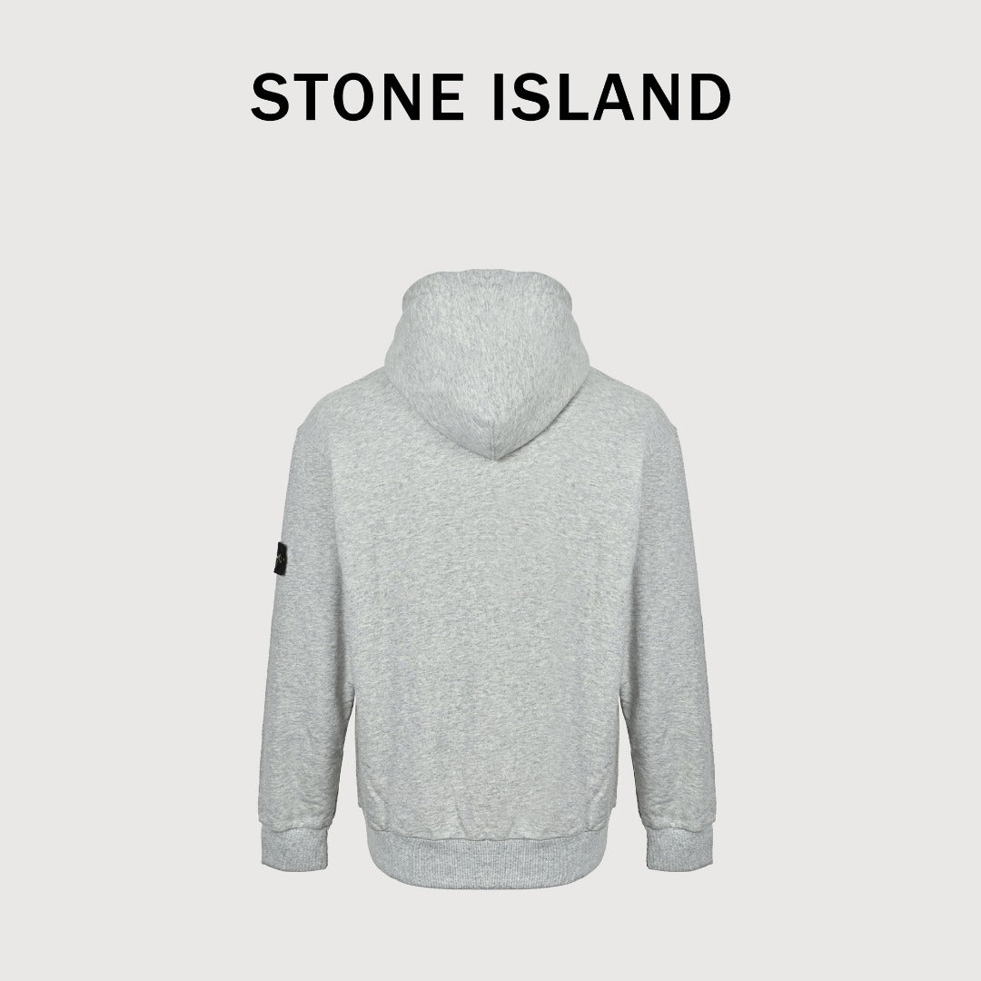 Stone Island Sleeve Badge Logo Hoodie — Light Grey Marl
