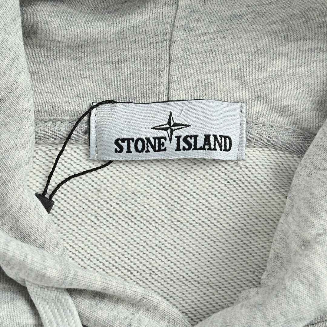 Stone Island Sleeve Badge Logo Hoodie — Light Grey Marl