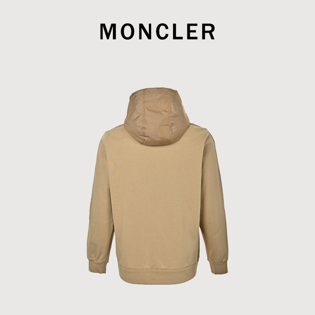 Moncler MC Tri-Color Rope Trim Zip-Up Hoodie Jacket — Camel