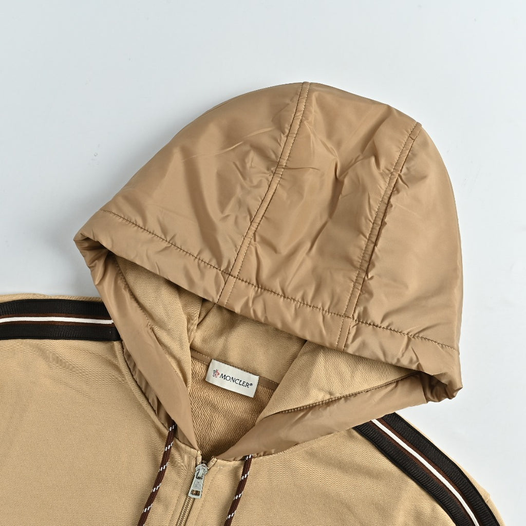 Moncler MC Tri-Color Rope Trim Zip-Up Hoodie Jacket — Camel
