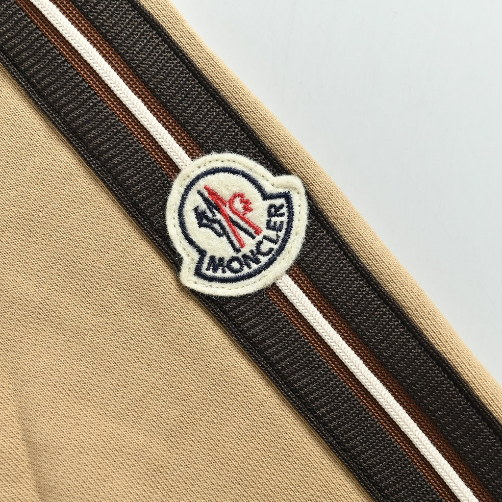 Moncler MC Tri-Color Rope Trim Zip-Up Hoodie Jacket — Camel
