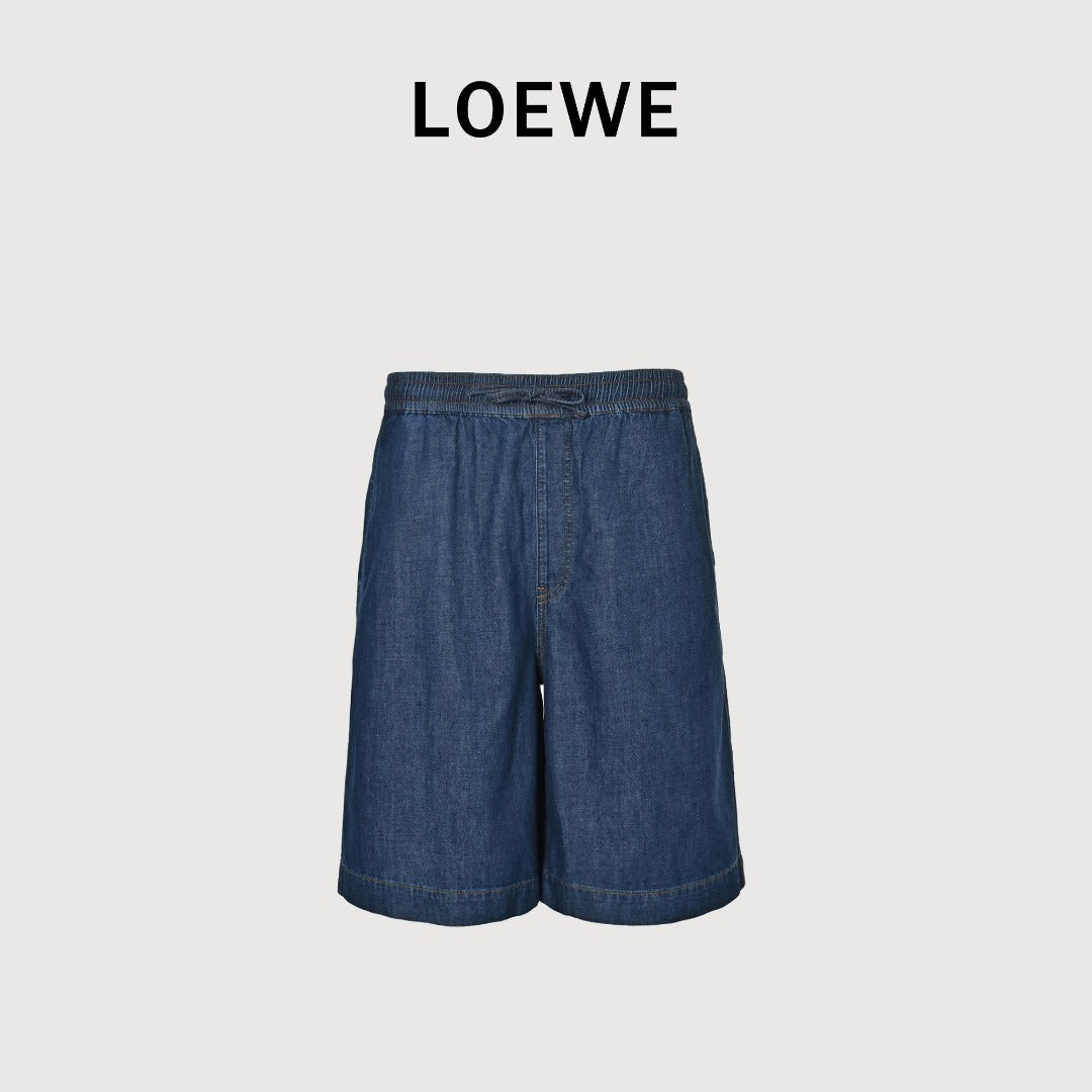 Loewe Embroidered Patch Pocket Denim Shorts — Mid Blue