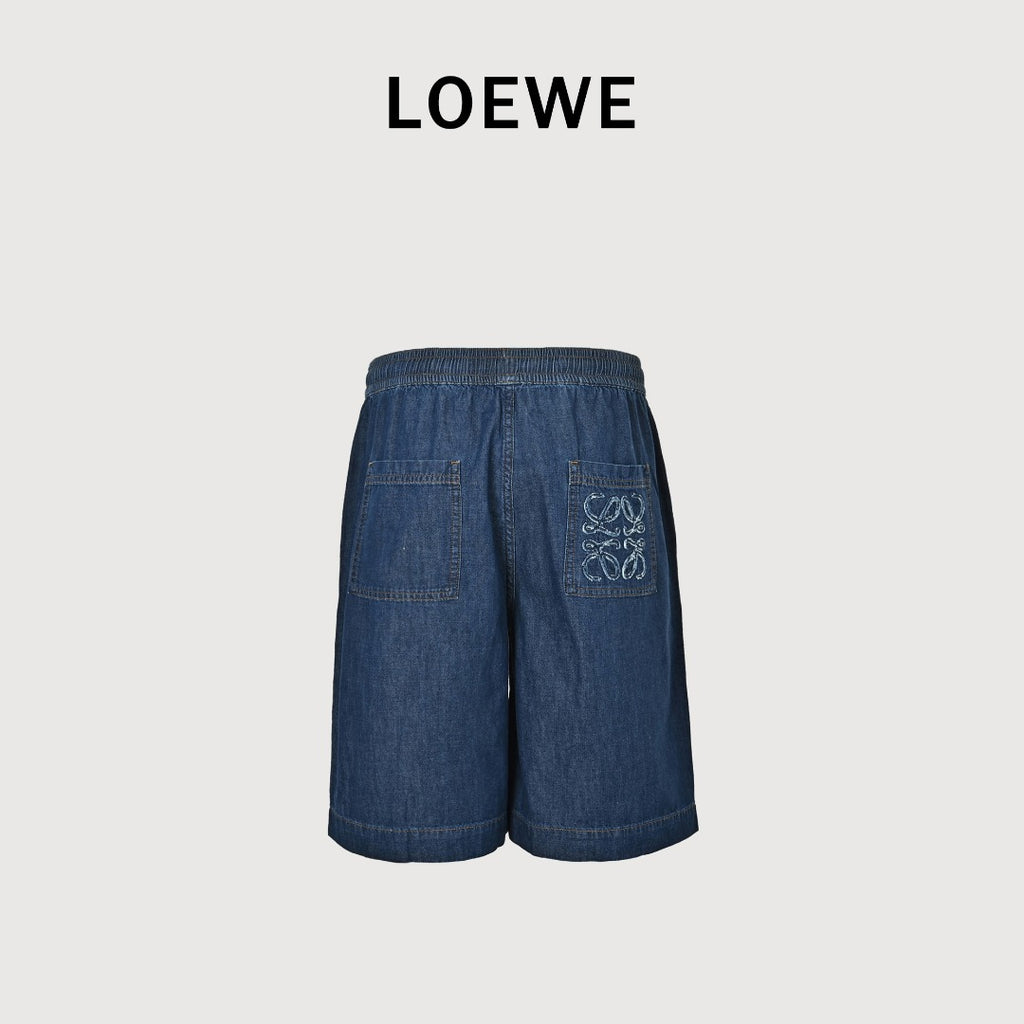 Loewe Embroidered Patch Pocket Denim Shorts — Mid Blue