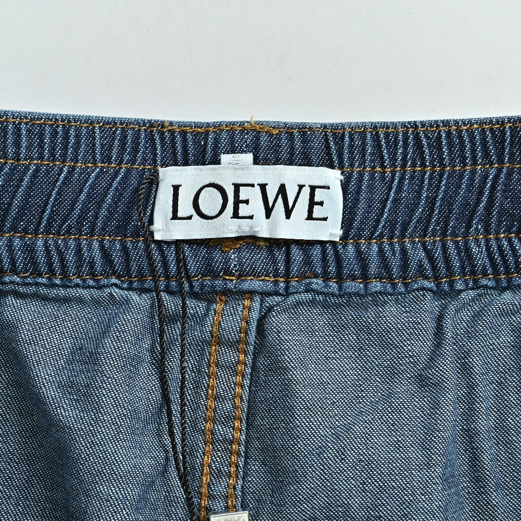 Loewe Embroidered Patch Pocket Denim Shorts — Mid Blue