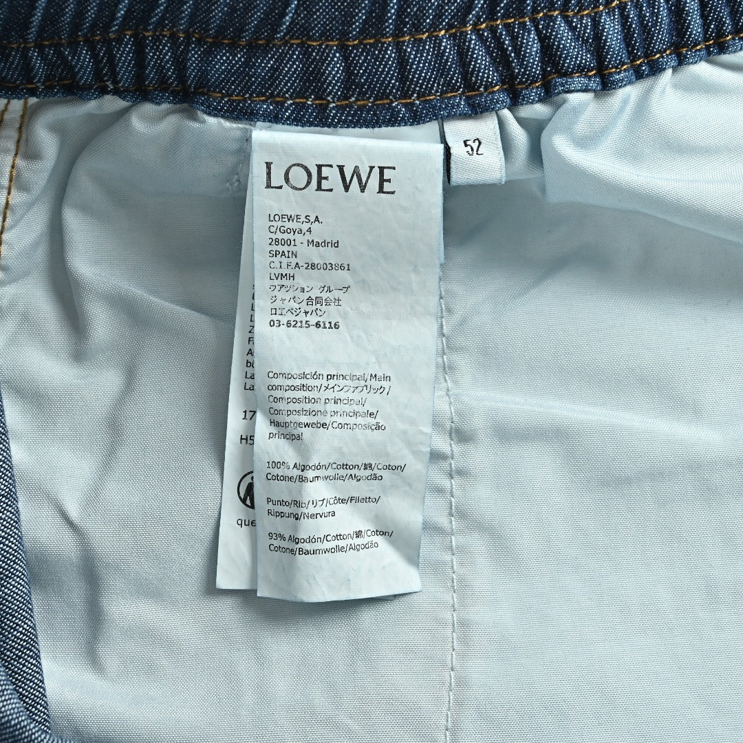 Loewe Embroidered Patch Pocket Denim Shorts — Mid Blue