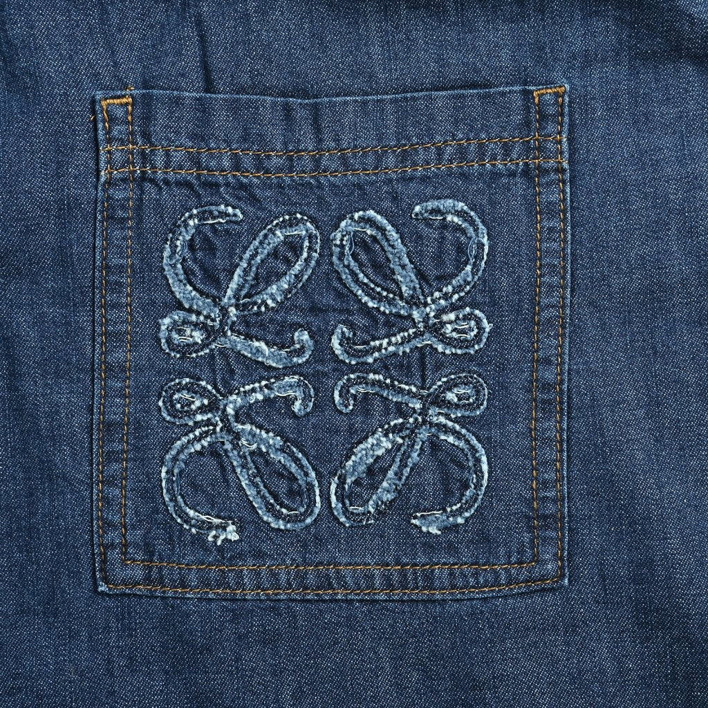 Loewe Embroidered Patch Pocket Denim Shorts — Mid Blue